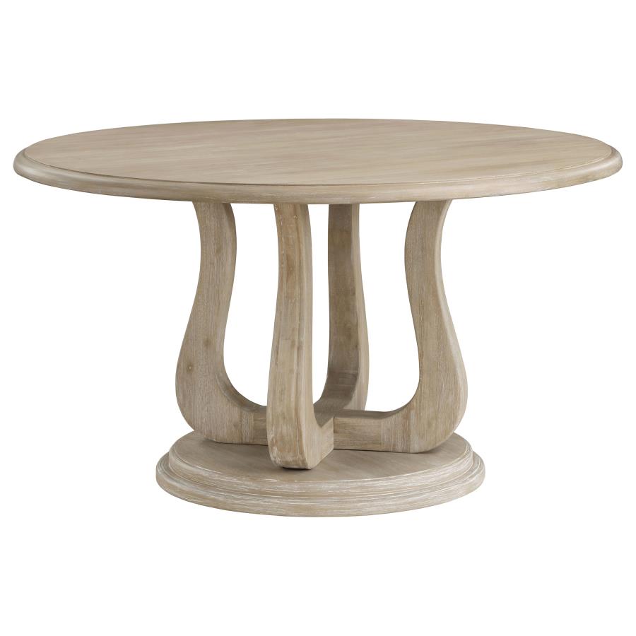 Trofello Round 60-inch Pedestal Dining Table White Washed-1