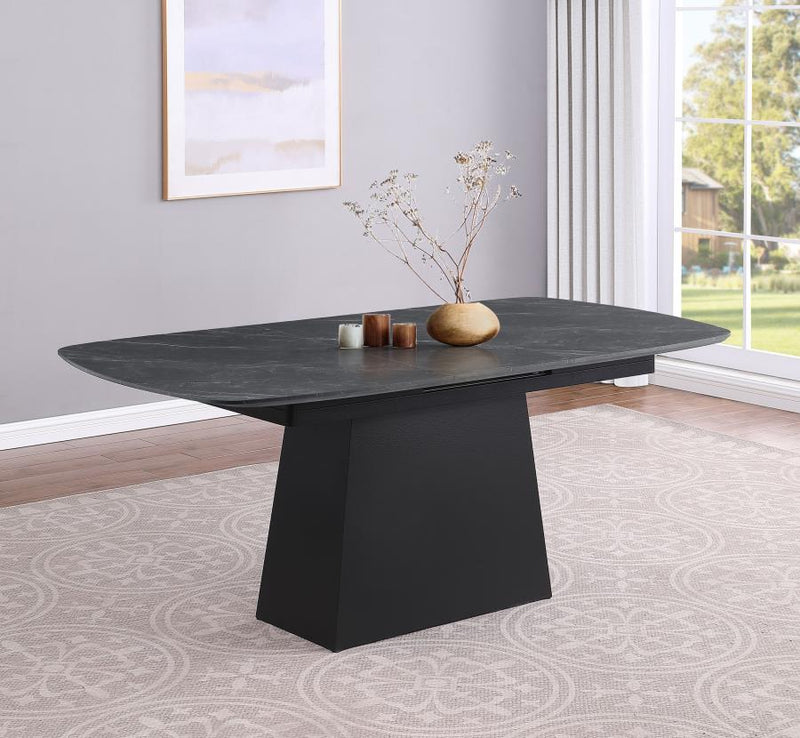 Potero 73-inch Faux Marble Extension Leaf Dining Table Black-zoom-