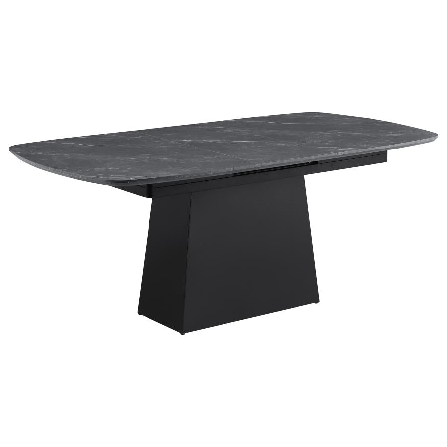 Potero 73-inch Faux Marble Extension Leaf Dining Table Black-zoom-1