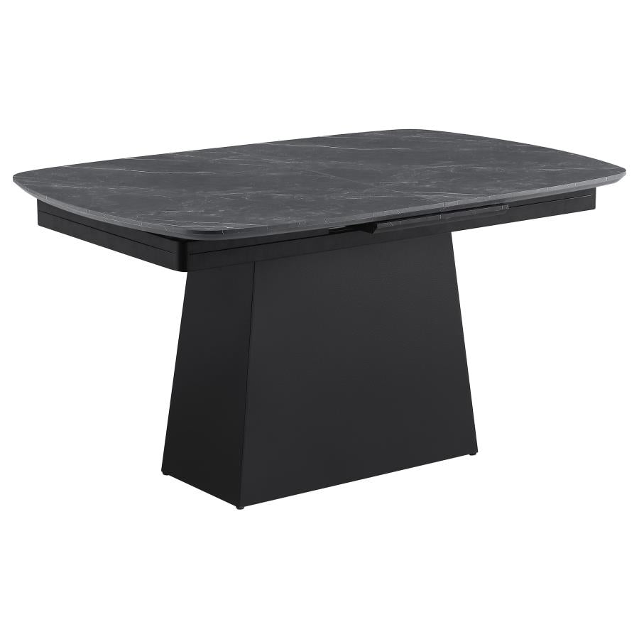 Potero 73-inch Faux Marble Extension Leaf Dining Table Black-4