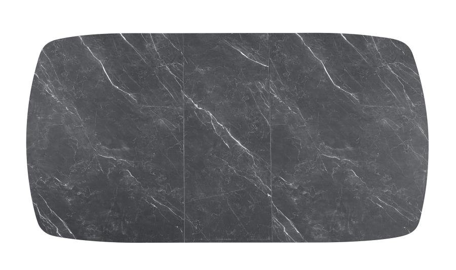 Potero 73-inch Faux Marble Extension Leaf Dining Table Black-zoom-7