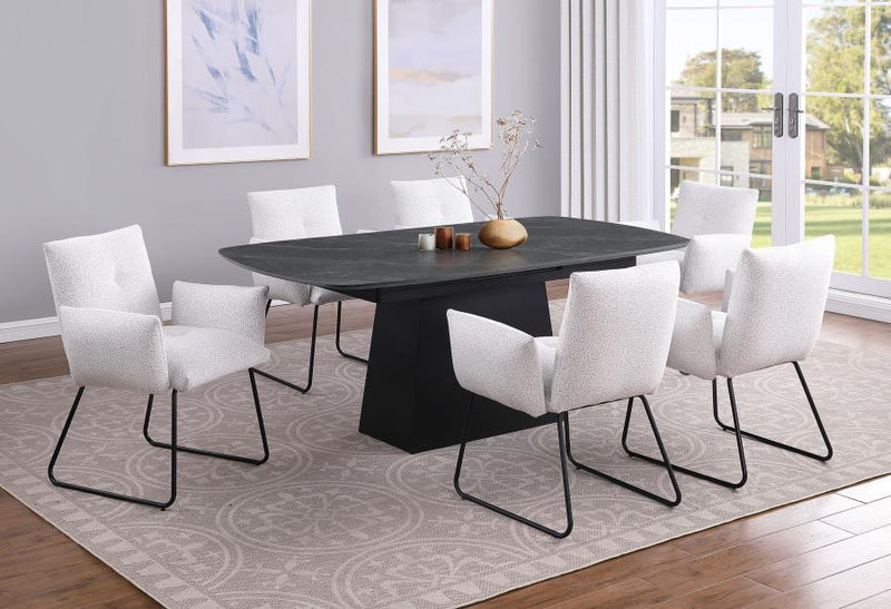 Potero 73-inch Faux Marble Extension Leaf Dining Table Black-zoom-