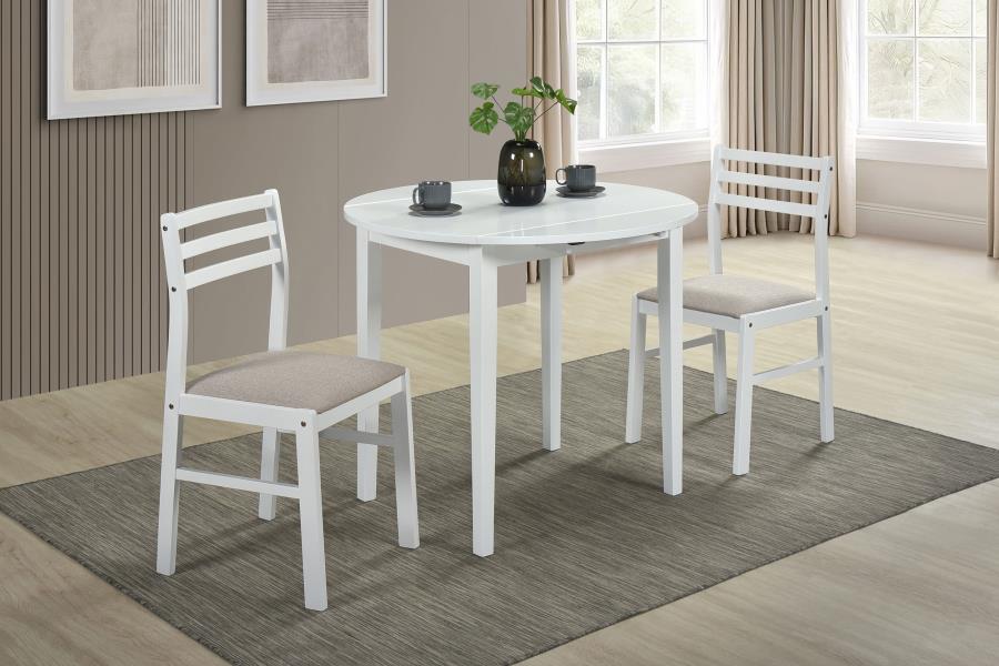Bucknell 3-piece Round Drop Leaf Dining Table Set White-zoom-2