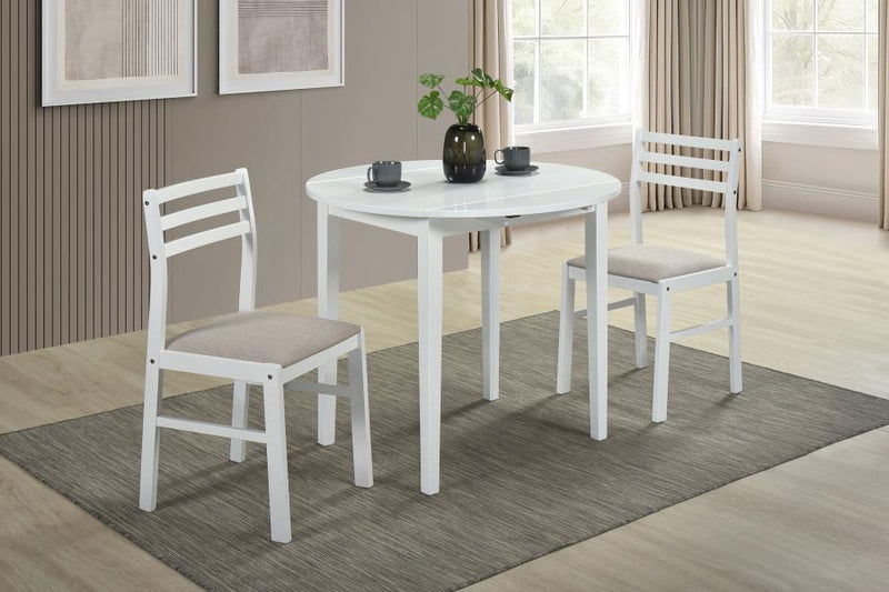 Bucknell 3-piece Round Drop Leaf Dining Table Set White-zoom-