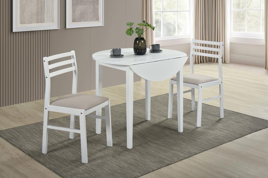 Bucknell 3-piece Round Drop Leaf Dining Table Set White-3