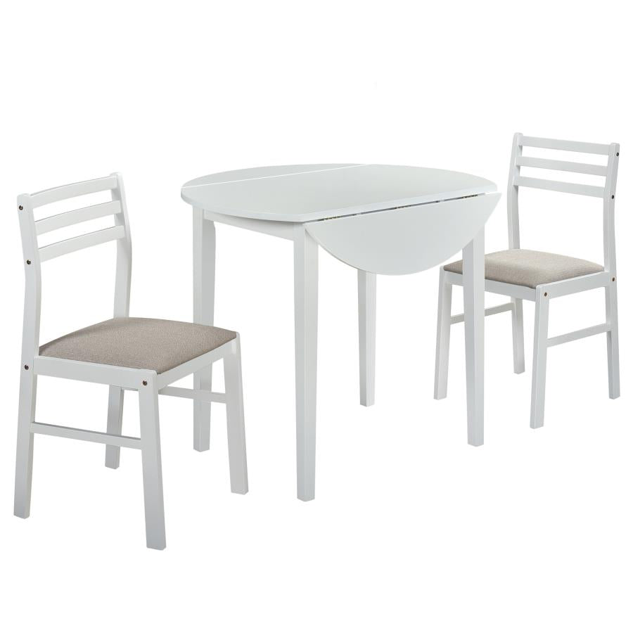Bucknell 3-piece Round Drop Leaf Dining Table Set White-zoom-1