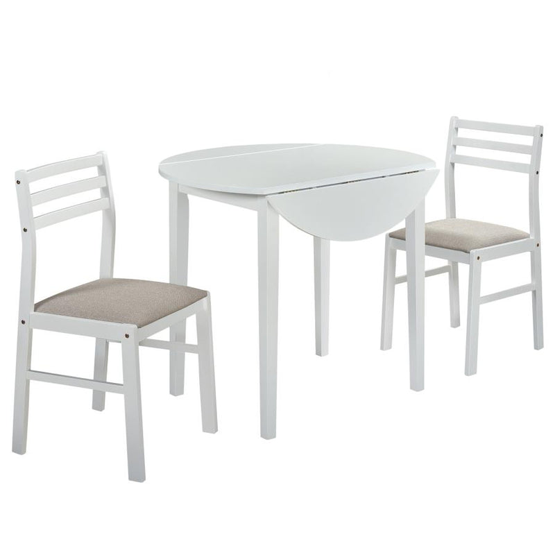 Bucknell 3-piece Round Drop Leaf Dining Table Set White-zoom-