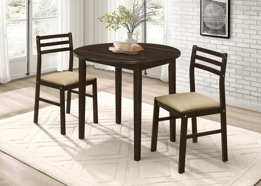 Bucknell 3-piece Round Drop Leaf Dining Table Set Cappuccino-2