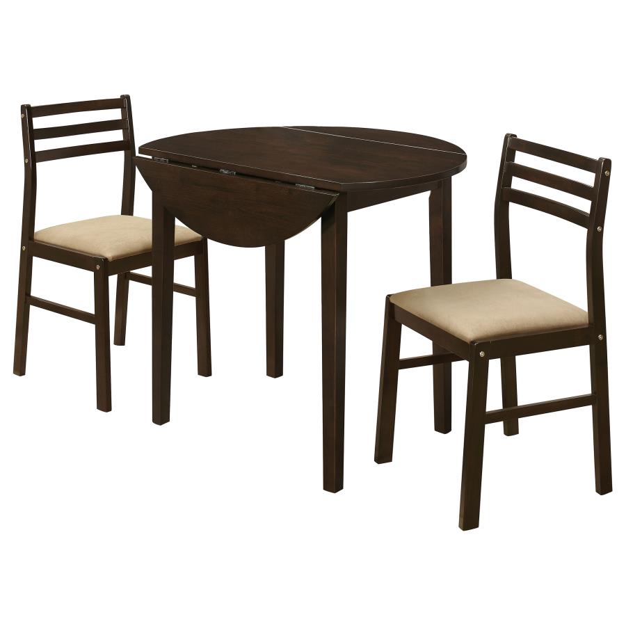 Bucknell 3-piece Round Drop Leaf Dining Table Set Cappuccino-zoom-1