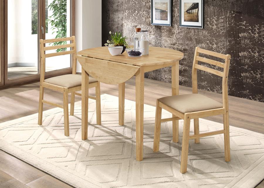 Bucknell 3-piece Round Drop Leaf Dining Table Set Natural-zoom-3