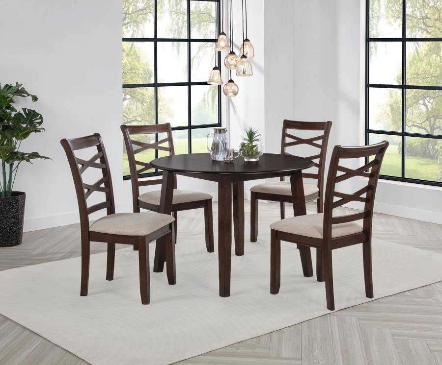 Barton 5-piece Round Wood Dining Table Set Dark Brown-2