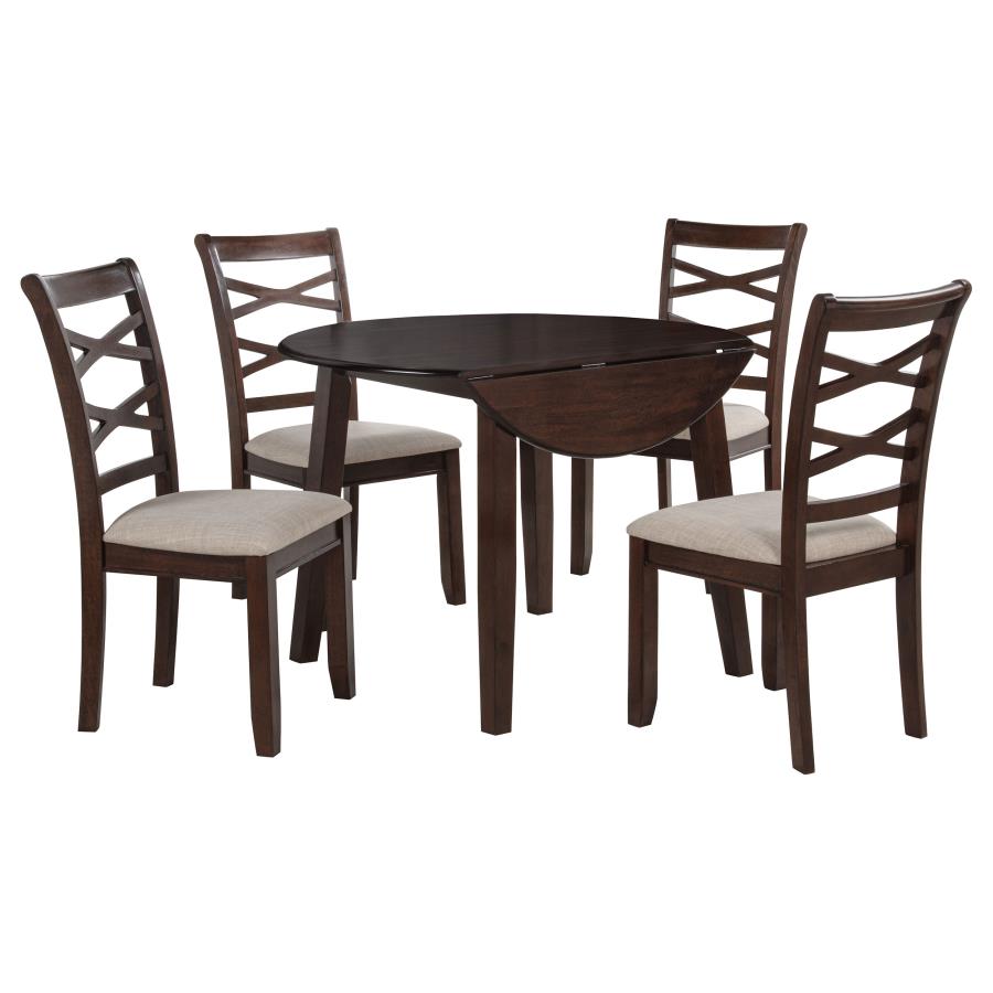 Barton 5-piece Round Wood Dining Table Set Dark Brown-zoom-1