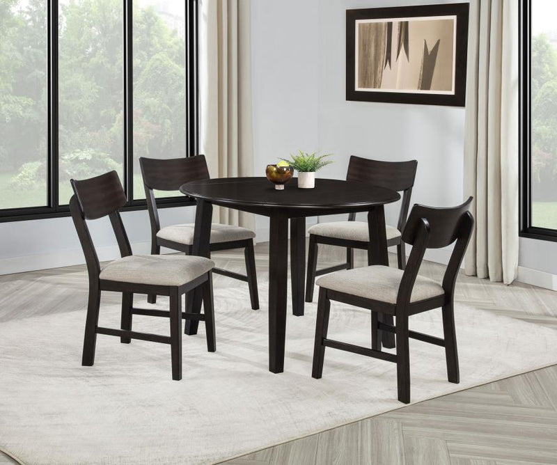 Catley 5-piece Round Drop Leaf Dining Table Set Dark Coffee-zoom-
