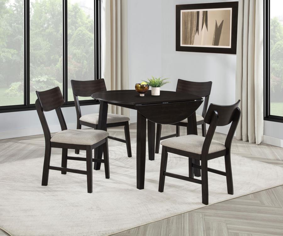Catley 5-piece Round Drop Leaf Dining Table Set Dark Coffee-1