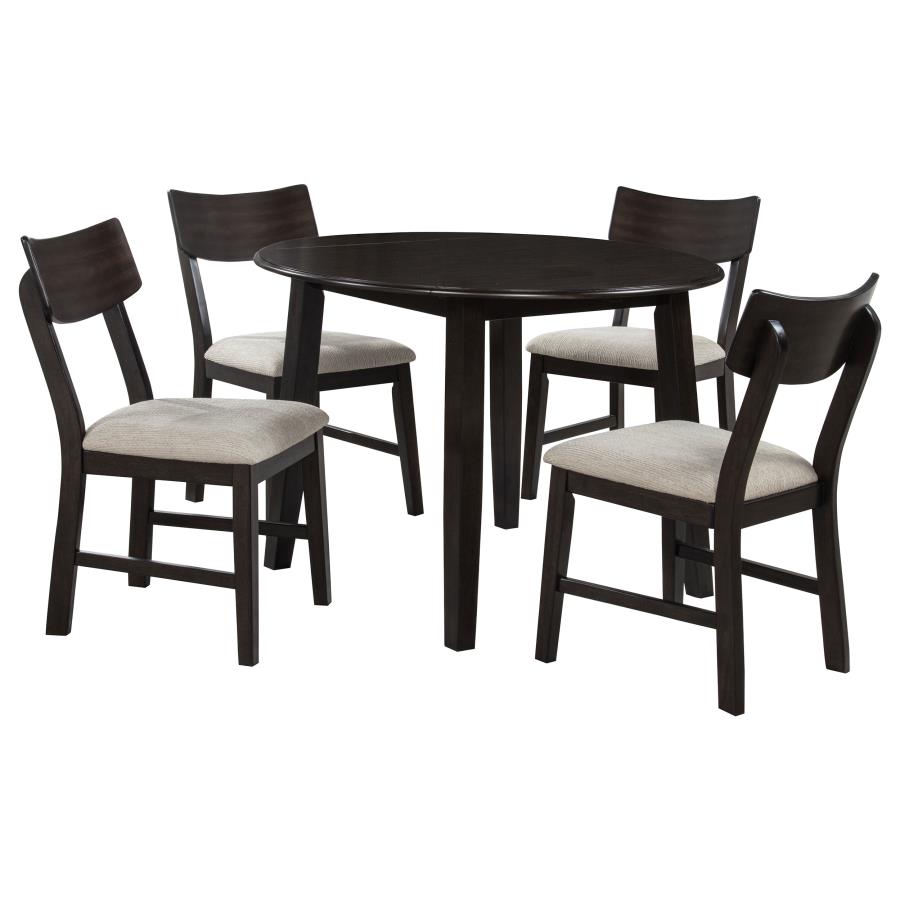 Catley 5-piece Round Drop Leaf Dining Table Set Dark Coffee-3