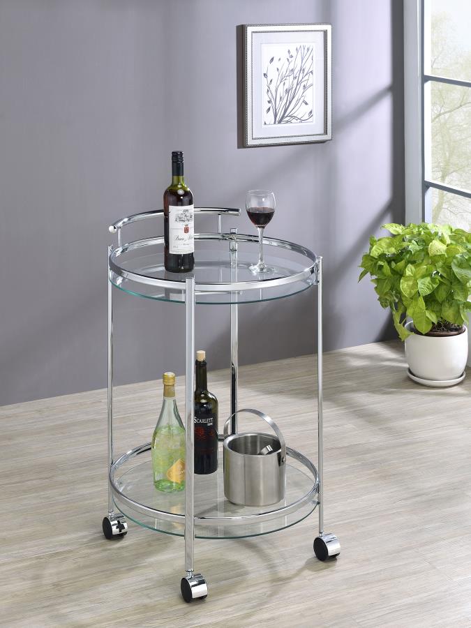 Chrissy Round Glass Shelf Metal Bar Cart Chrome-zoom-