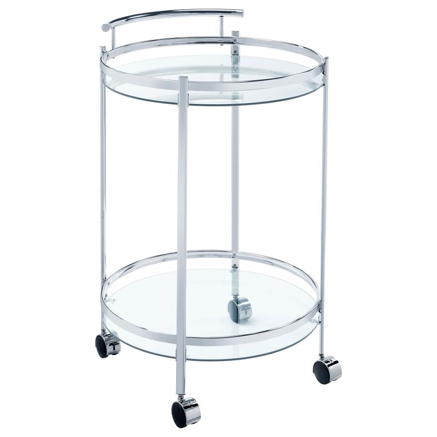 Chrissy Round Glass Shelf Metal Bar Cart Chrome-zoom-1