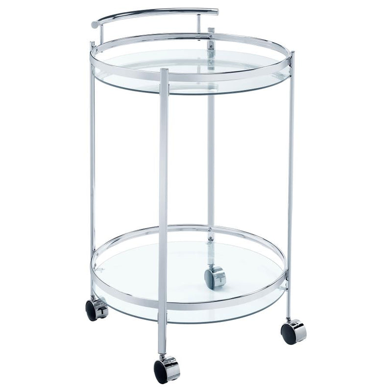 Chrissy Round Glass Shelf Metal Bar Cart Chrome-zoom-