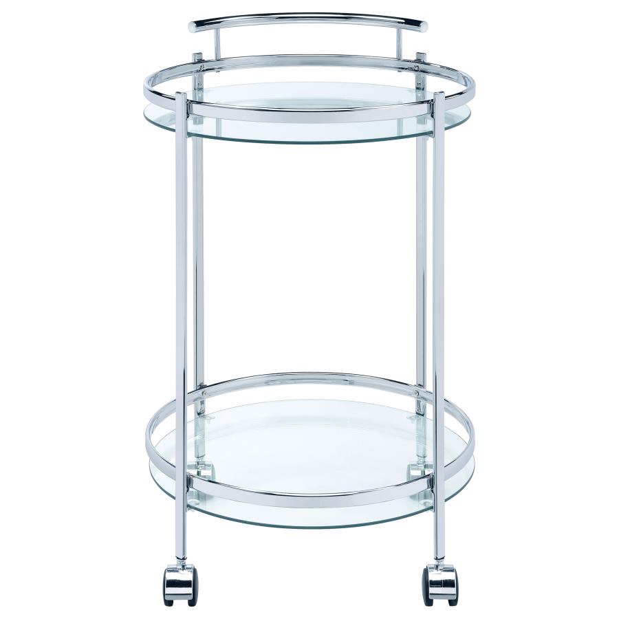 Chrissy Round Glass Shelf Metal Bar Cart Chrome-zoom-3