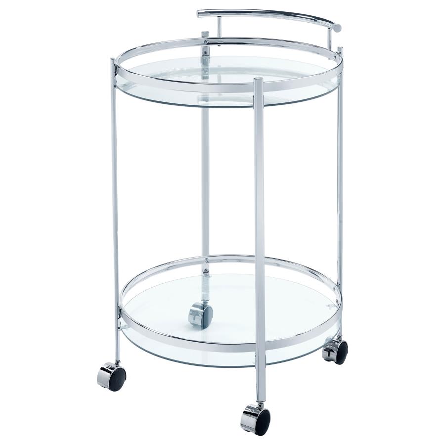 Chrissy Round Glass Shelf Metal Bar Cart Chrome-4