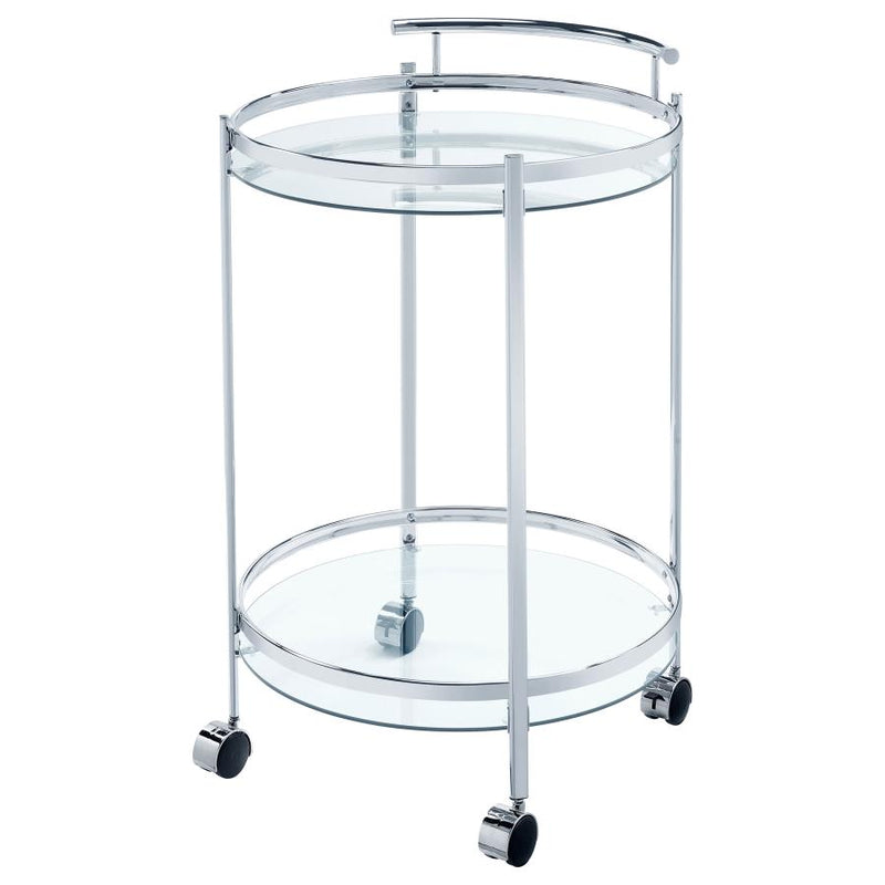 Chrissy Round Glass Shelf Metal Bar Cart Chrome-zoom-
