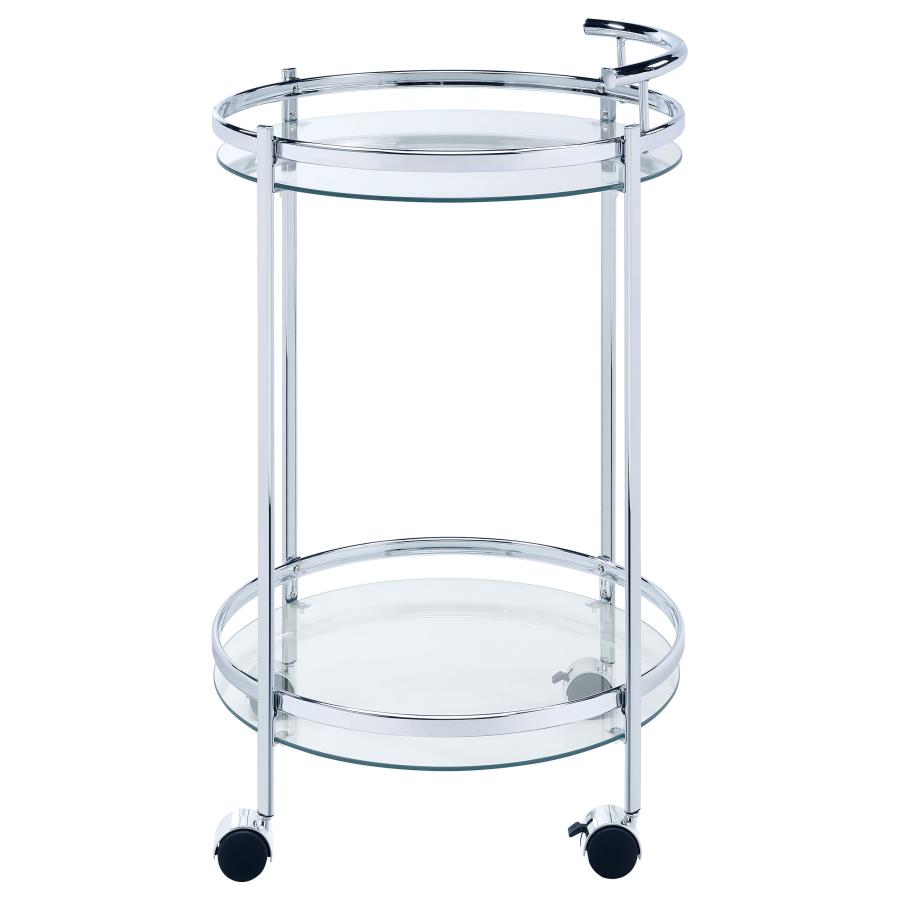 Chrissy Round Glass Shelf Metal Bar Cart Chrome-zoom-5