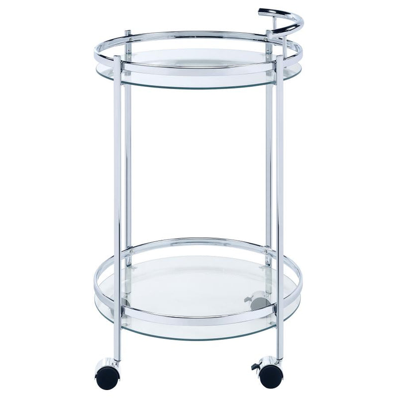 Chrissy Round Glass Shelf Metal Bar Cart Chrome-zoom-