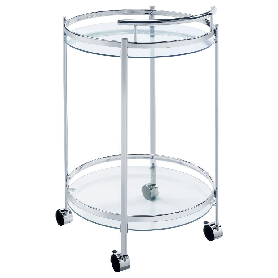 Chrissy Round Glass Shelf Metal Bar Cart Chrome-zoom-6