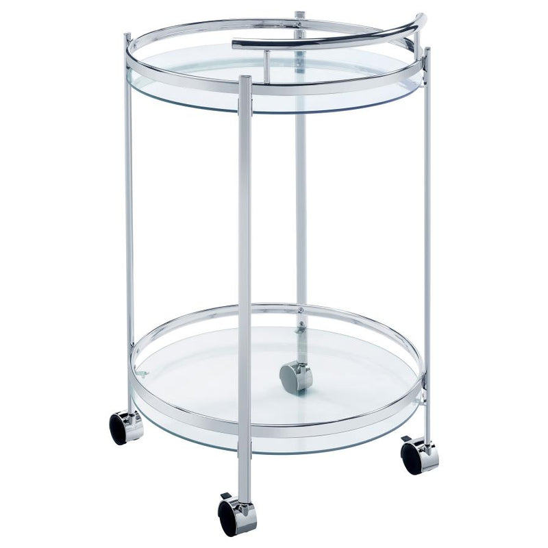 Chrissy Round Glass Shelf Metal Bar Cart Chrome-zoom-