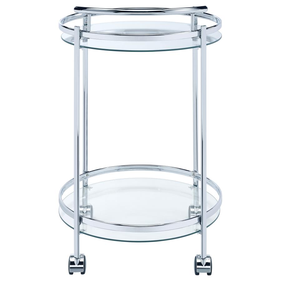 Chrissy Round Glass Shelf Metal Bar Cart Chrome-zoom-7