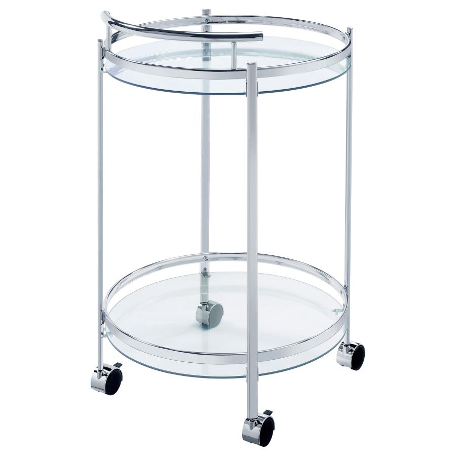 Chrissy Round Glass Shelf Metal Bar Cart Chrome-zoom-8