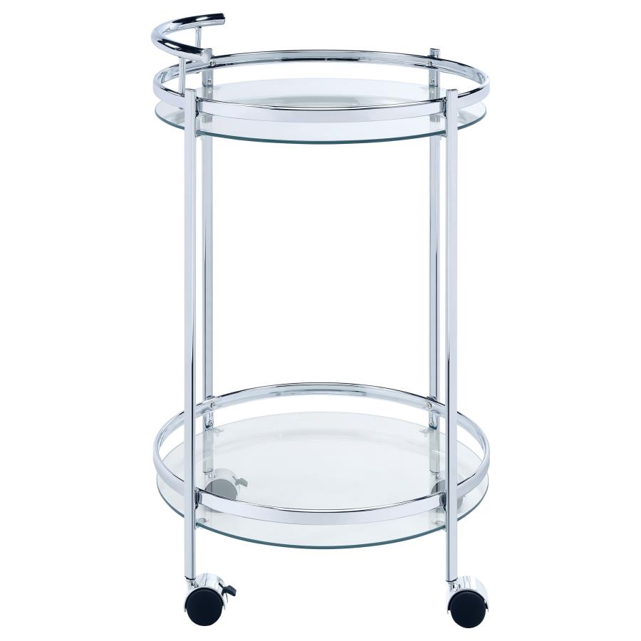 Chrissy Round Glass Shelf Metal Bar Cart Chrome-zoom-9