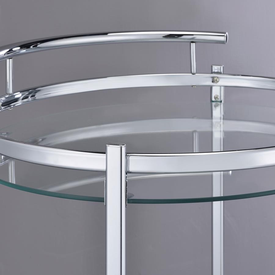 Chrissy Round Glass Shelf Metal Bar Cart Chrome-10