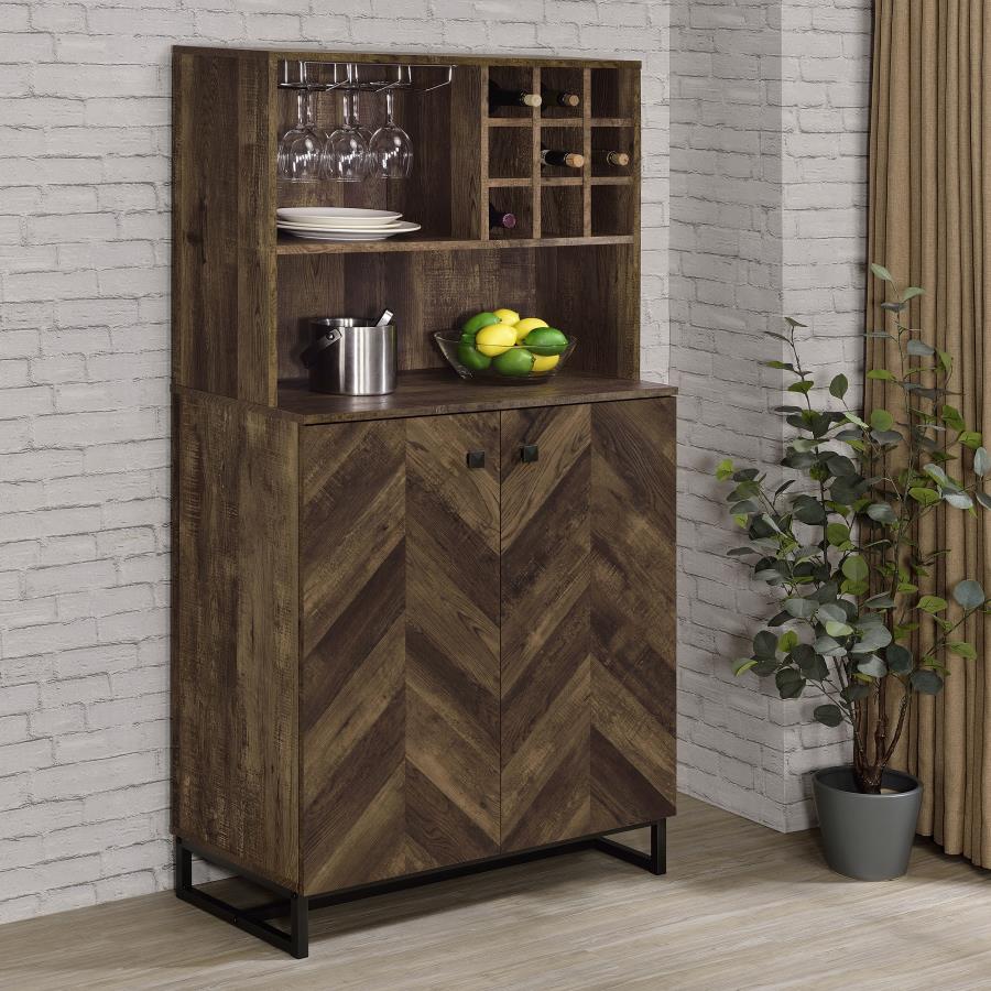 Mendoza 2-door Home Bar Cabinet Wine Storage Rustic Oak-zoom-2