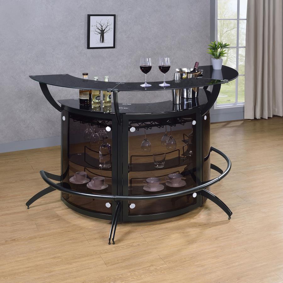 Dallas 3-piece Curved Freestanding Home Bar Cabinet Black-zoom-1