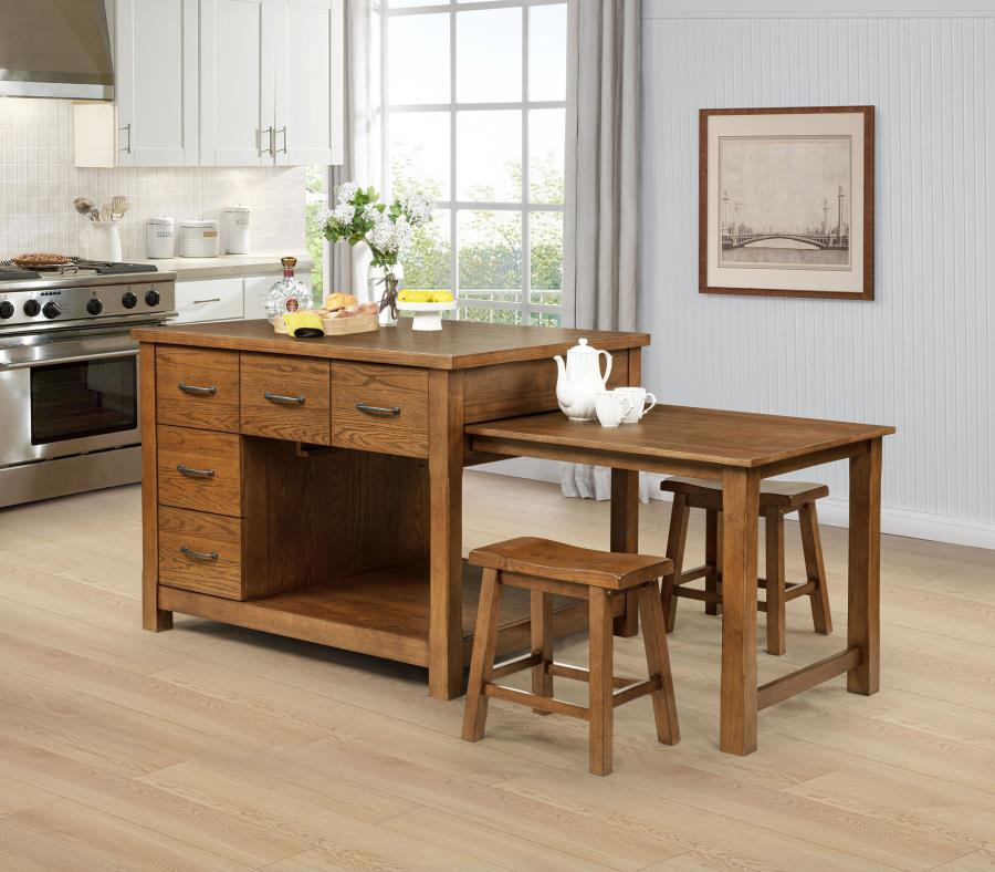 Mayfair 3-piece Kitchen Island with Extension Table Dark Oak-zoom-2