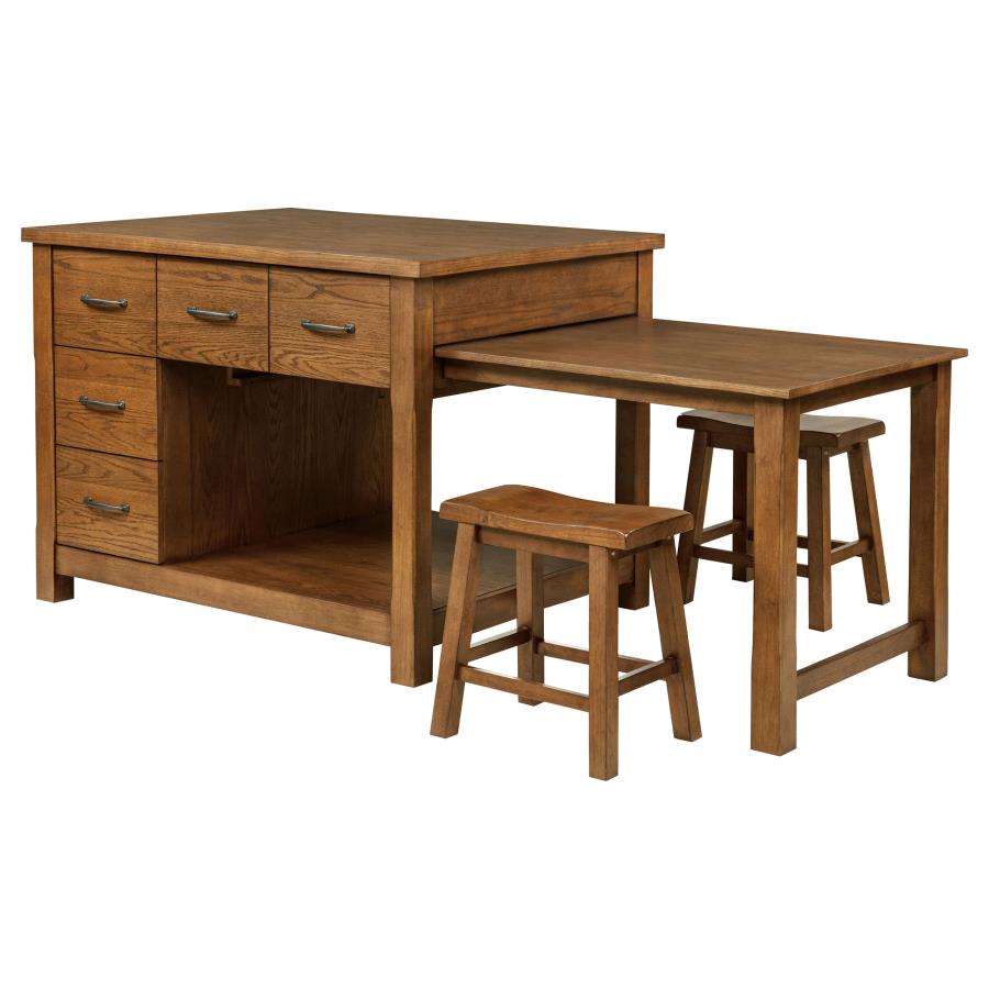 Mayfair 3-piece Kitchen Island with Extension Table Dark Oak-1