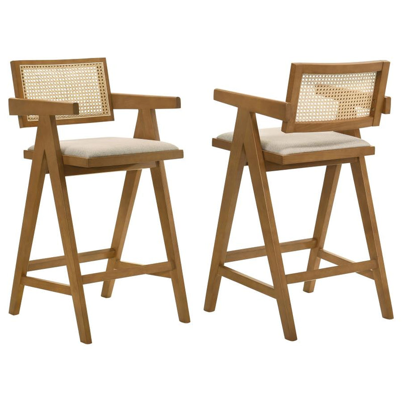Kane Woven Rattan Wood Bar Chair Light Walnut (Set of 2)-zoom-