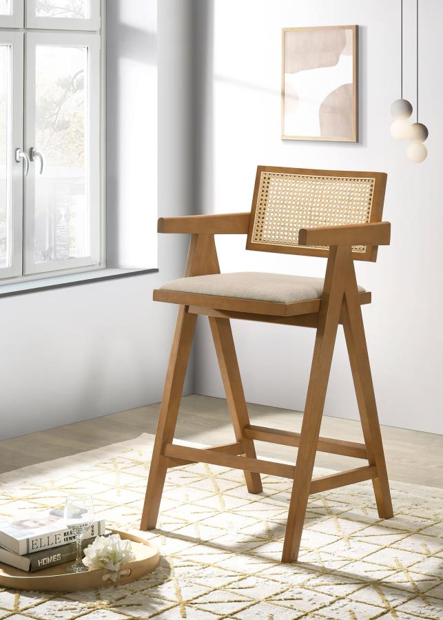 Kane Woven Rattan Wood Bar Chair Light Walnut (Set of 2)-zoom-2