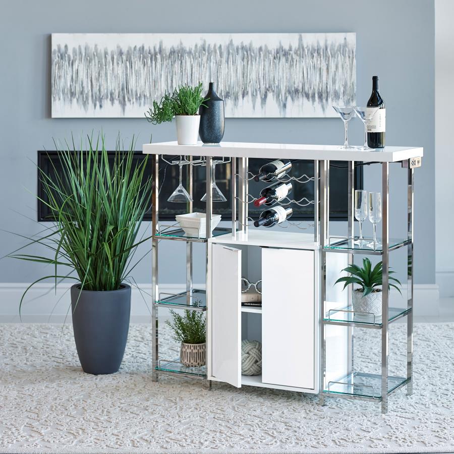 Gallimore 2-door Bar Cabinet Wine Storage White High Gloss-zoom-2