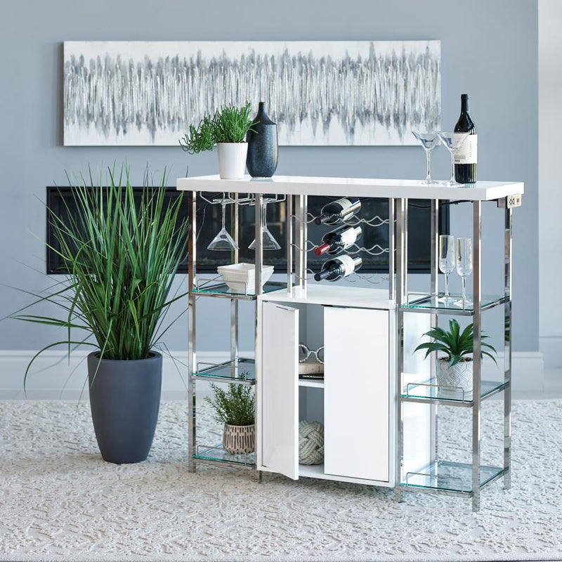 Gallimore 2-door Bar Cabinet Wine Storage White High Gloss-zoom-