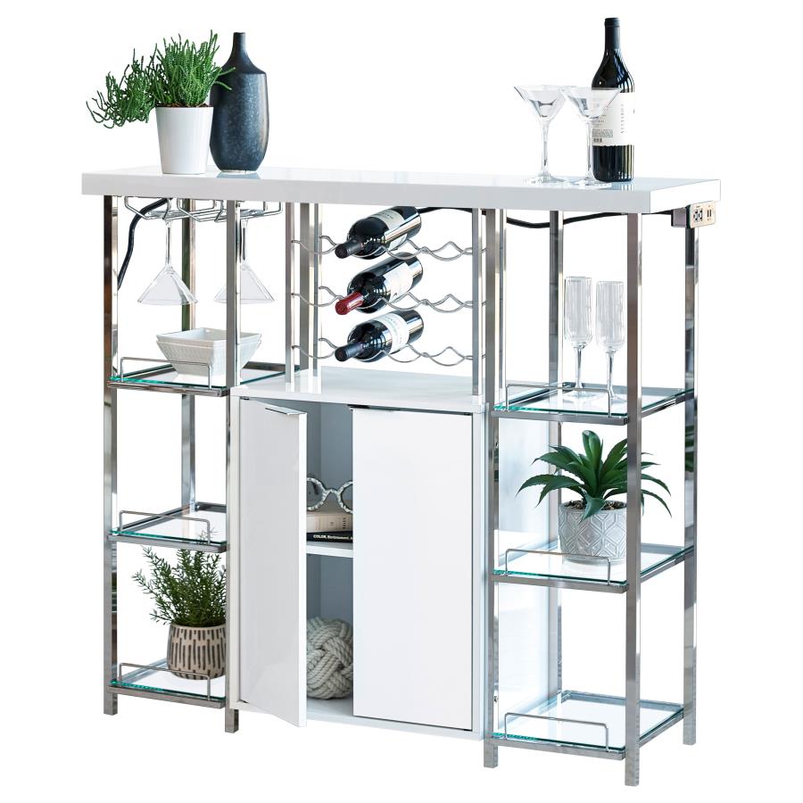 Gallimore 2-door Bar Cabinet Wine Storage White High Gloss-1