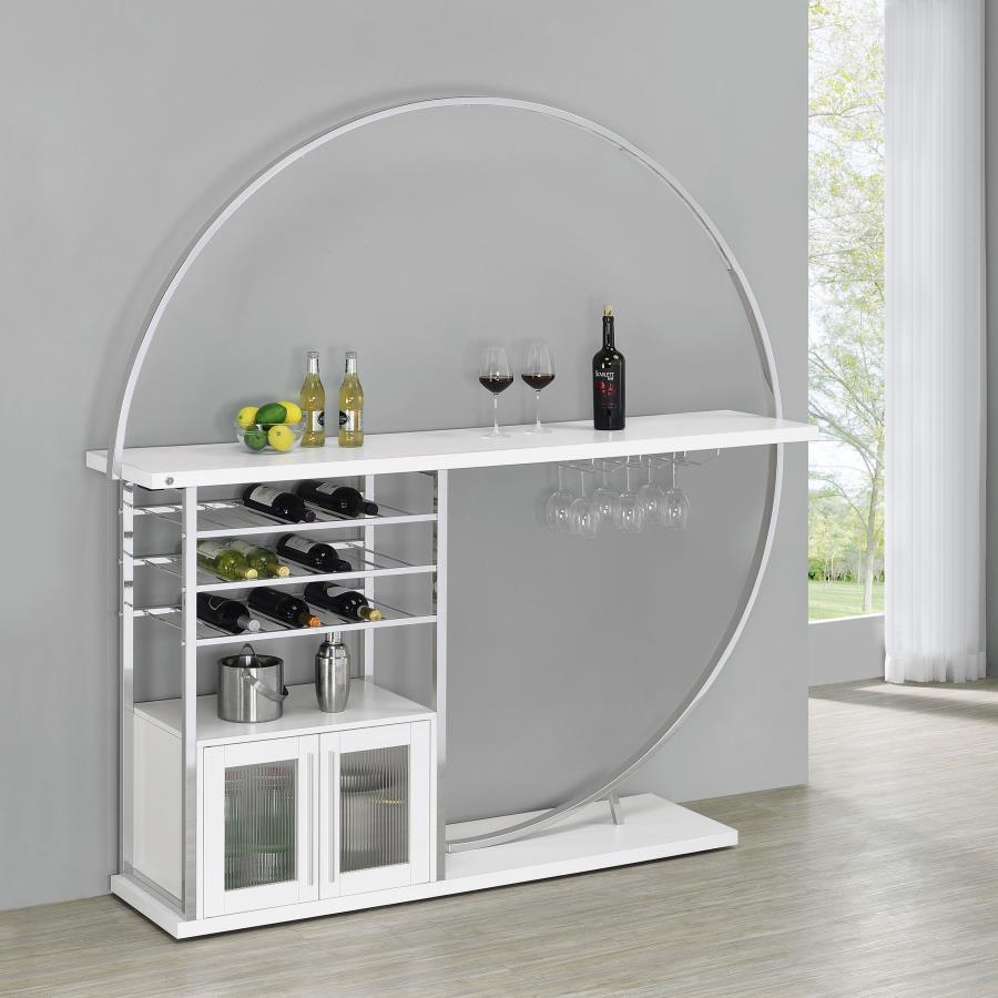 Risley 2-door Circular LED Wine Cabinet White High Gloss-zoom-2
