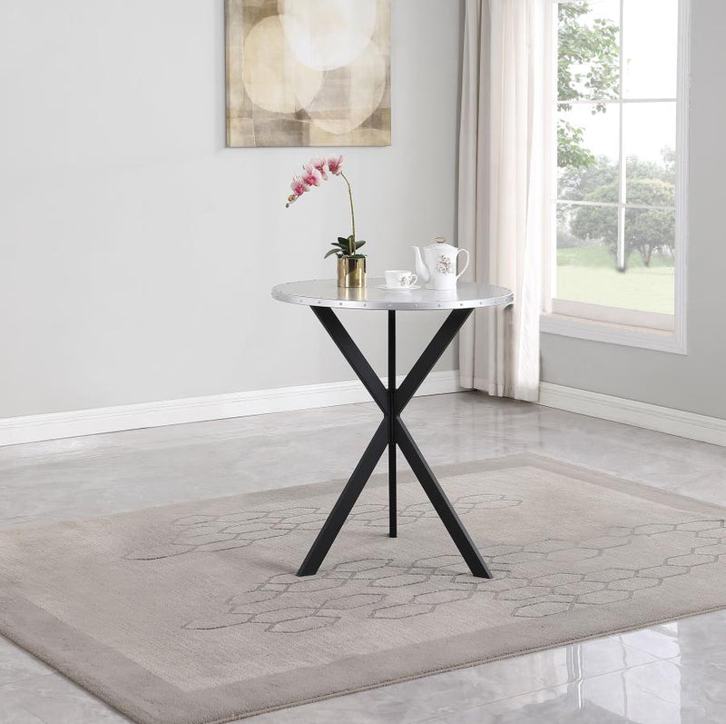 Kenzo Round 32-inch Galvanized Steel Bistro Bar Table Silver-zoom-