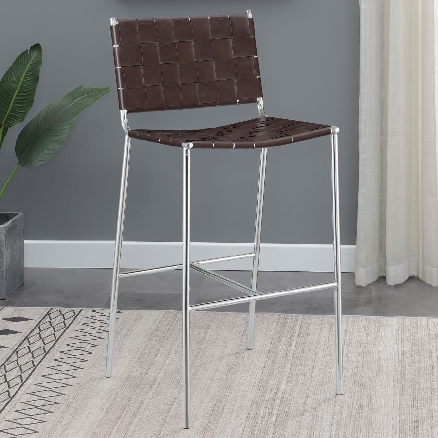 Adelaide Upholstered Pub Height Bar Stool Brown and Chrome-2