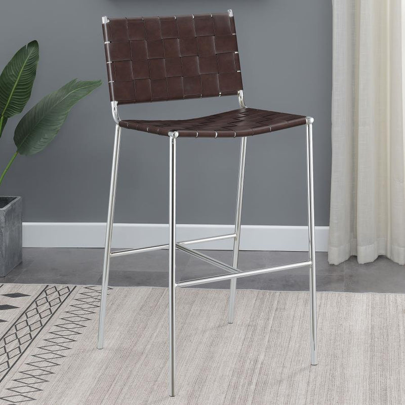 Adelaide Upholstered Pub Height Bar Stool Brown and Chrome-zoom-