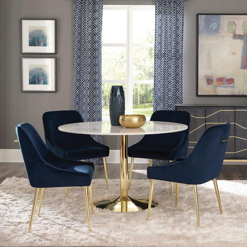 Kella 5-piece Round Marble Top Dining Set White and Gold-zoom-
