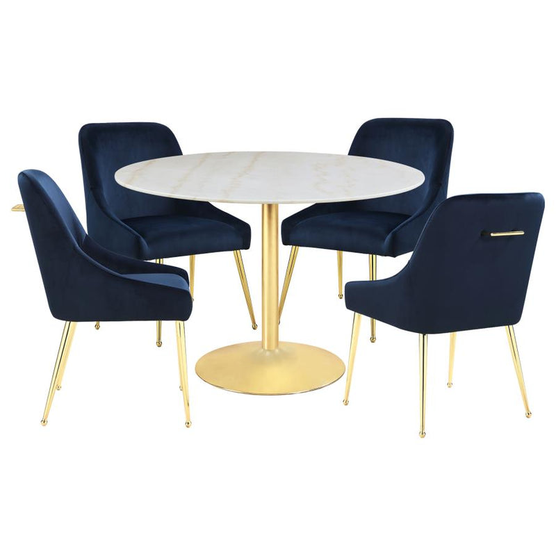 Kella 5-piece Round Marble Top Dining Set White and Gold-zoom-