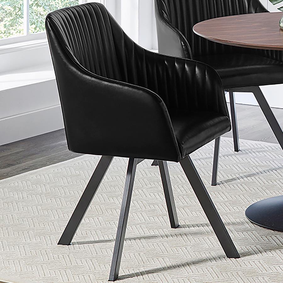 Arika Leatherette Upholstered Swivel Dining Arm Chair Black-2