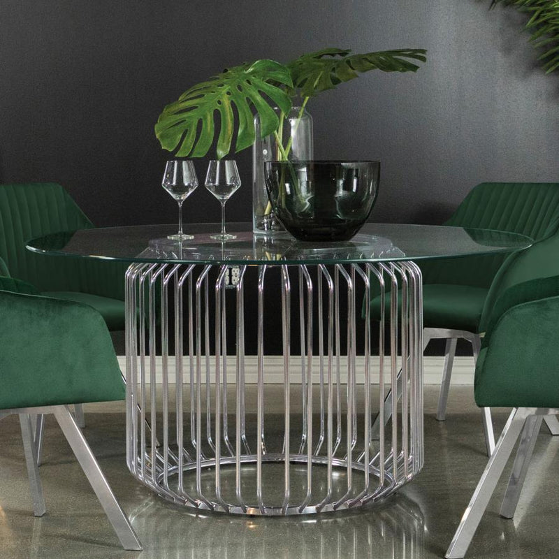 Veena Round 60-inch Glass Top Metal Dining Table Chrome-zoom-